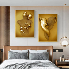 Modern Golden Metal Figura Estátua, Escultura Arte Cartazes, Amante Canvas Pinturas na Parede, Arte Pictures para Home Decoração