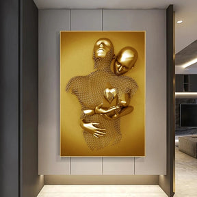 Modern Golden Metal Figura Estátua, Escultura Arte Cartazes, Amante Canvas Pinturas na Parede, Arte Pictures para Home Decoração