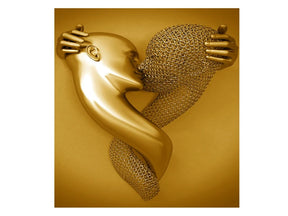 Modern Golden Metal Figura Estátua, Escultura Arte Cartazes, Amante Canvas Pinturas na Parede, Arte Pictures para Home Decoração